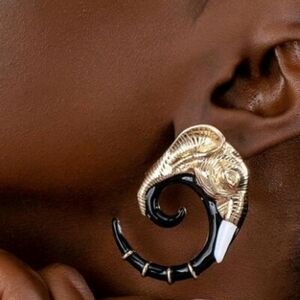 NEW! Unique Statement Gold and Black Elephant Post Earrings